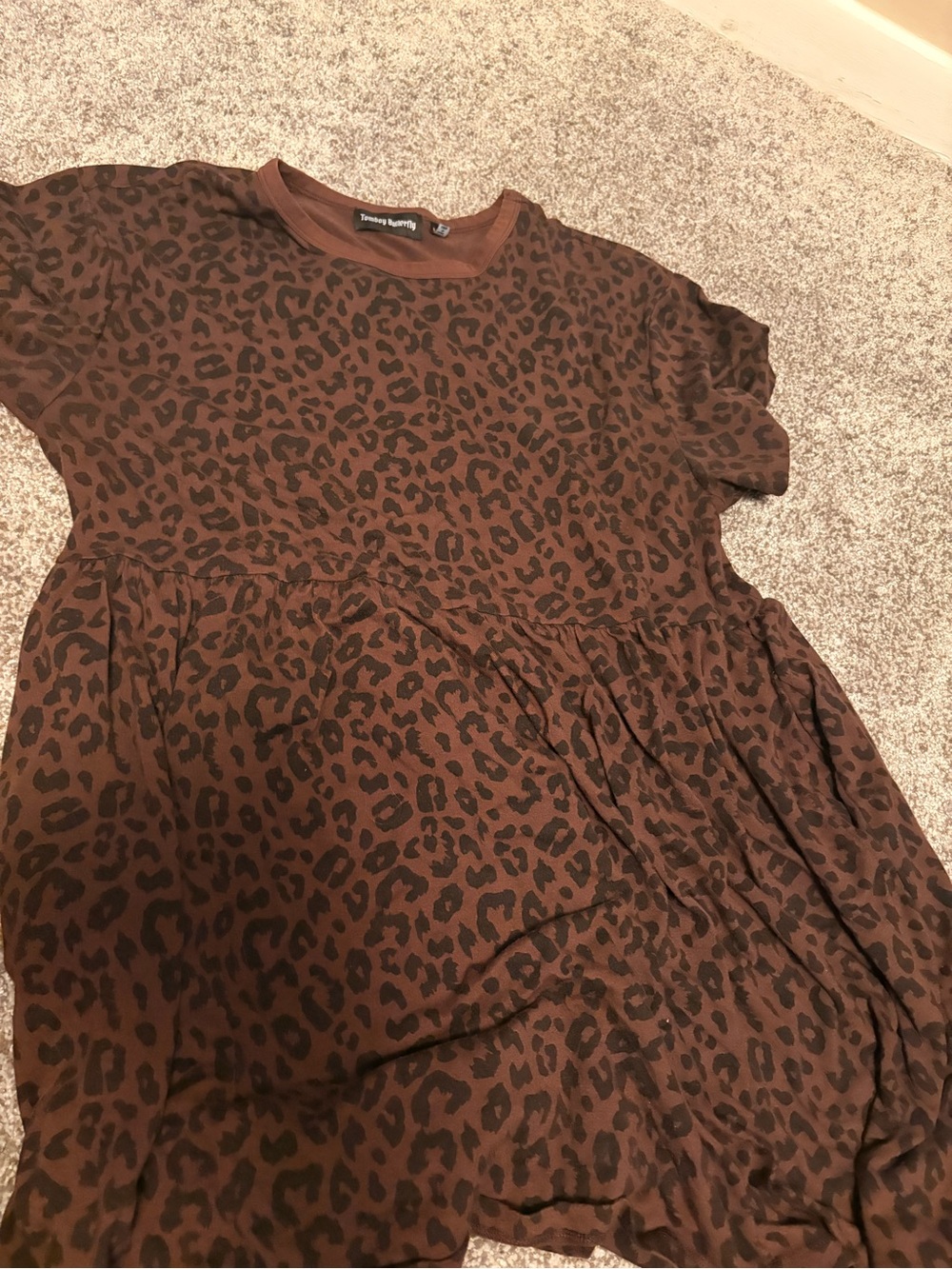 Brown Leopard Print Babydoll Dress Tomboy Butterfly